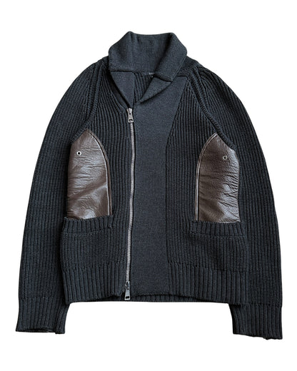 Gucci by Tom Ford AW2003 Leather Panel Trim Drivers Knit Jacket
