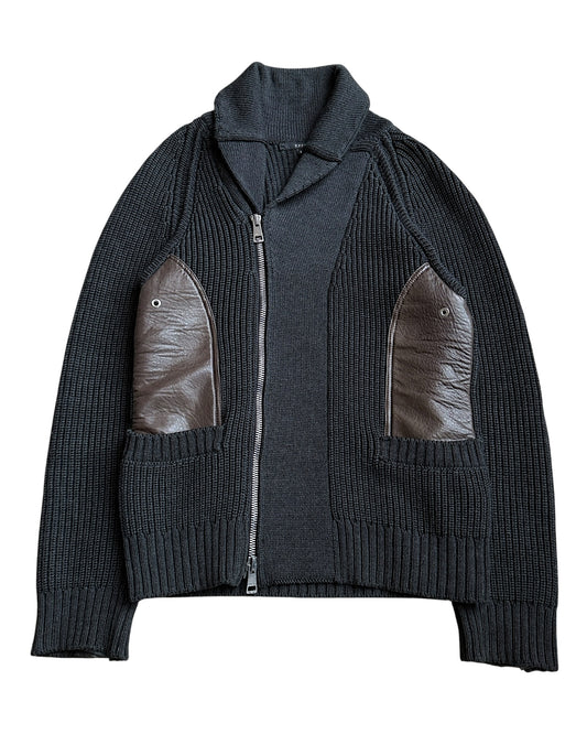 Gucci by Tom Ford AW2003 Leather Panel Trim Drivers Knit Jacket