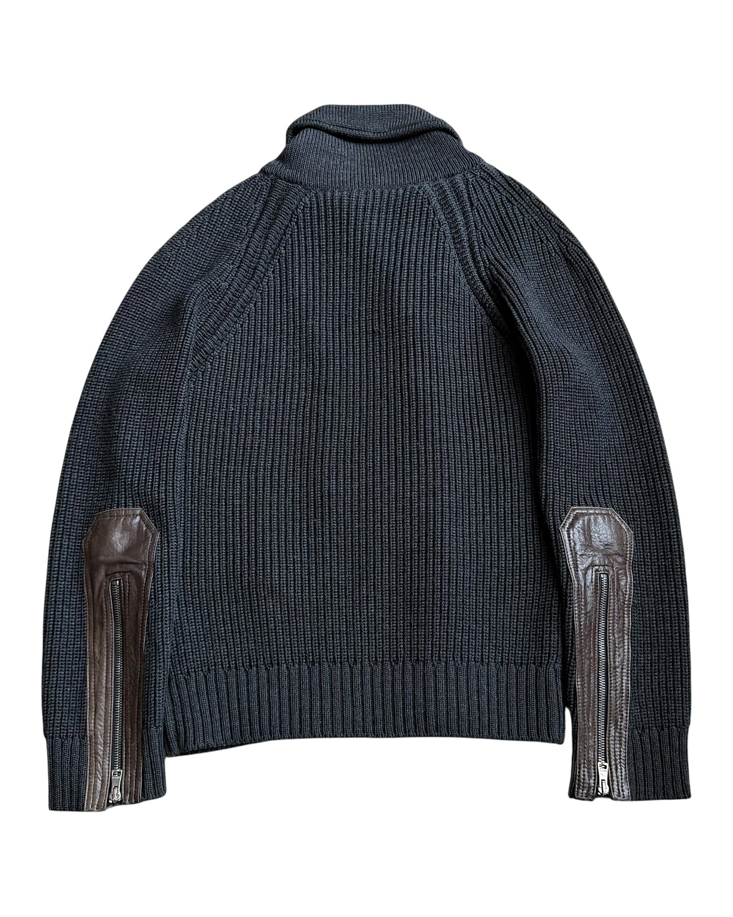 Gucci by Tom Ford AW2003 Leather Panel Trim Drivers Knit Jacket