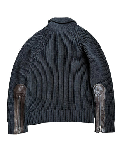 Gucci by Tom Ford AW2003 Leather Panel Trim Drivers Knit Jacket