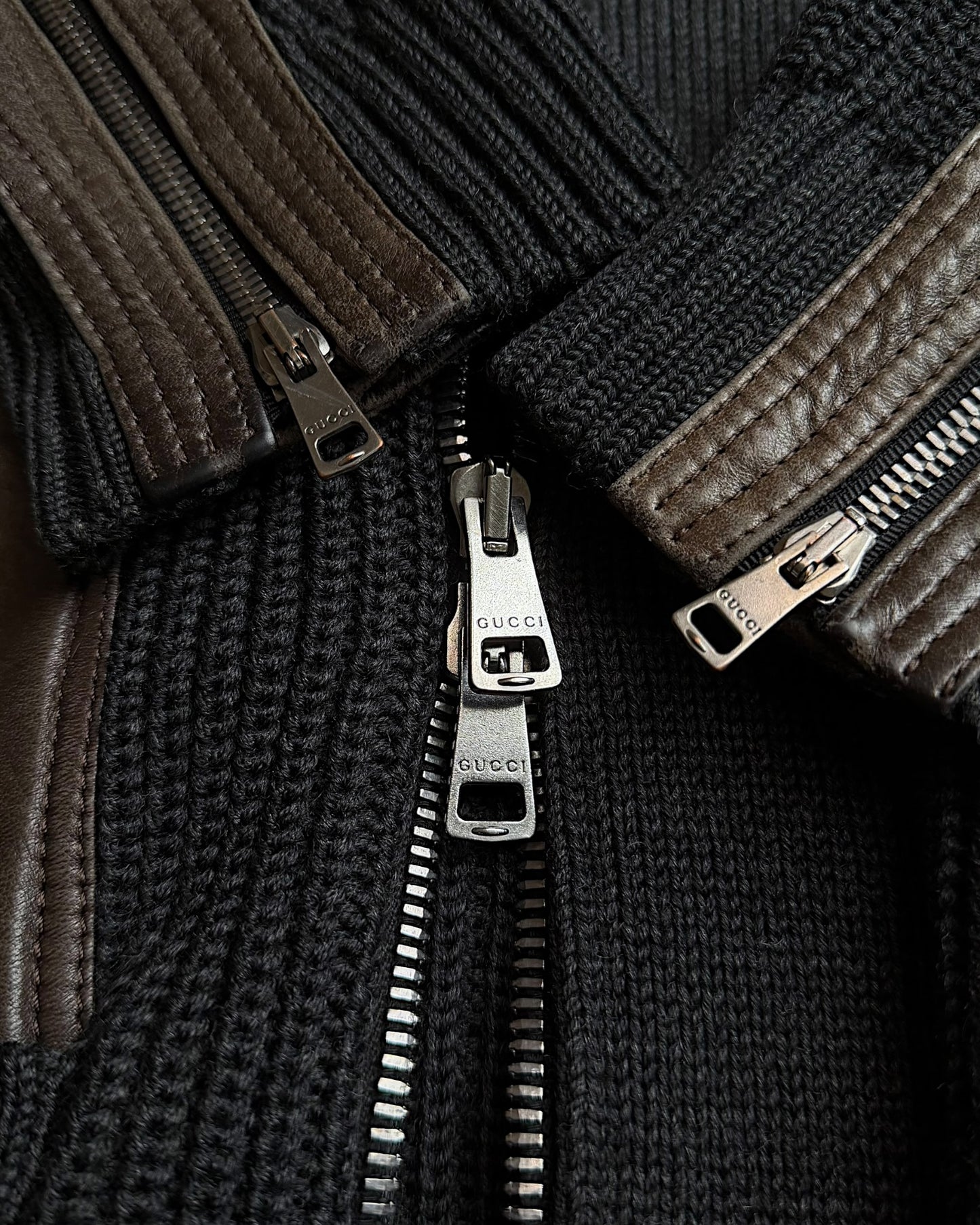 Gucci by Tom Ford AW2003 Leather Panel Trim Drivers Knit Jacket