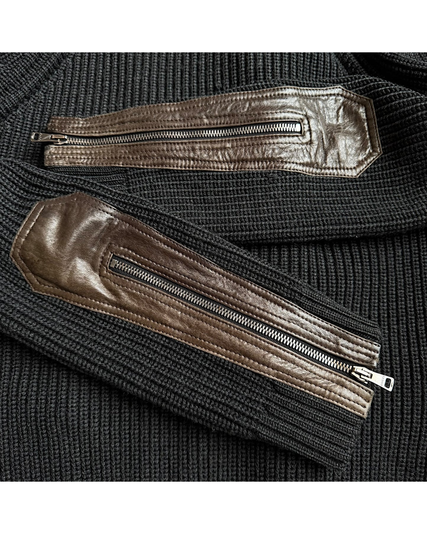 Gucci by Tom Ford AW2003 Leather Panel Trim Drivers Knit Jacket