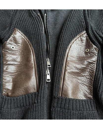 Gucci by Tom Ford AW2003 Leather Panel Trim Drivers Knit Jacket