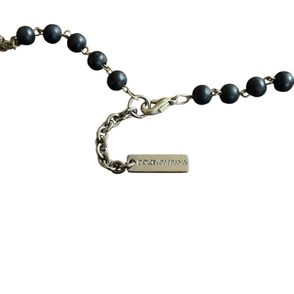 Dolce & Gabbana Black Bead Rosary Alloy Cross Necklace