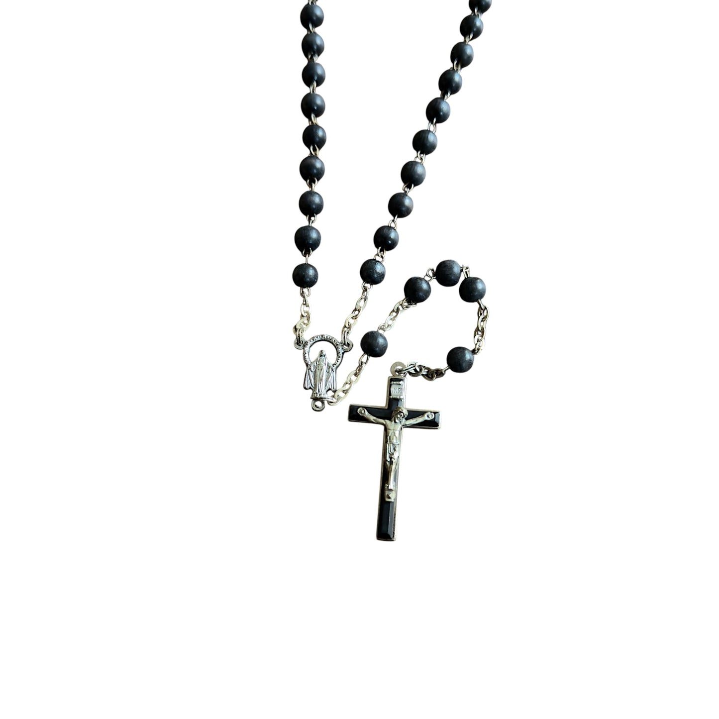 Dolce & Gabbana Black Bead Rosary Alloy Cross Necklace