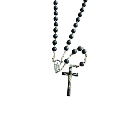 Dolce & Gabbana Black Bead Rosary Alloy Cross Necklace