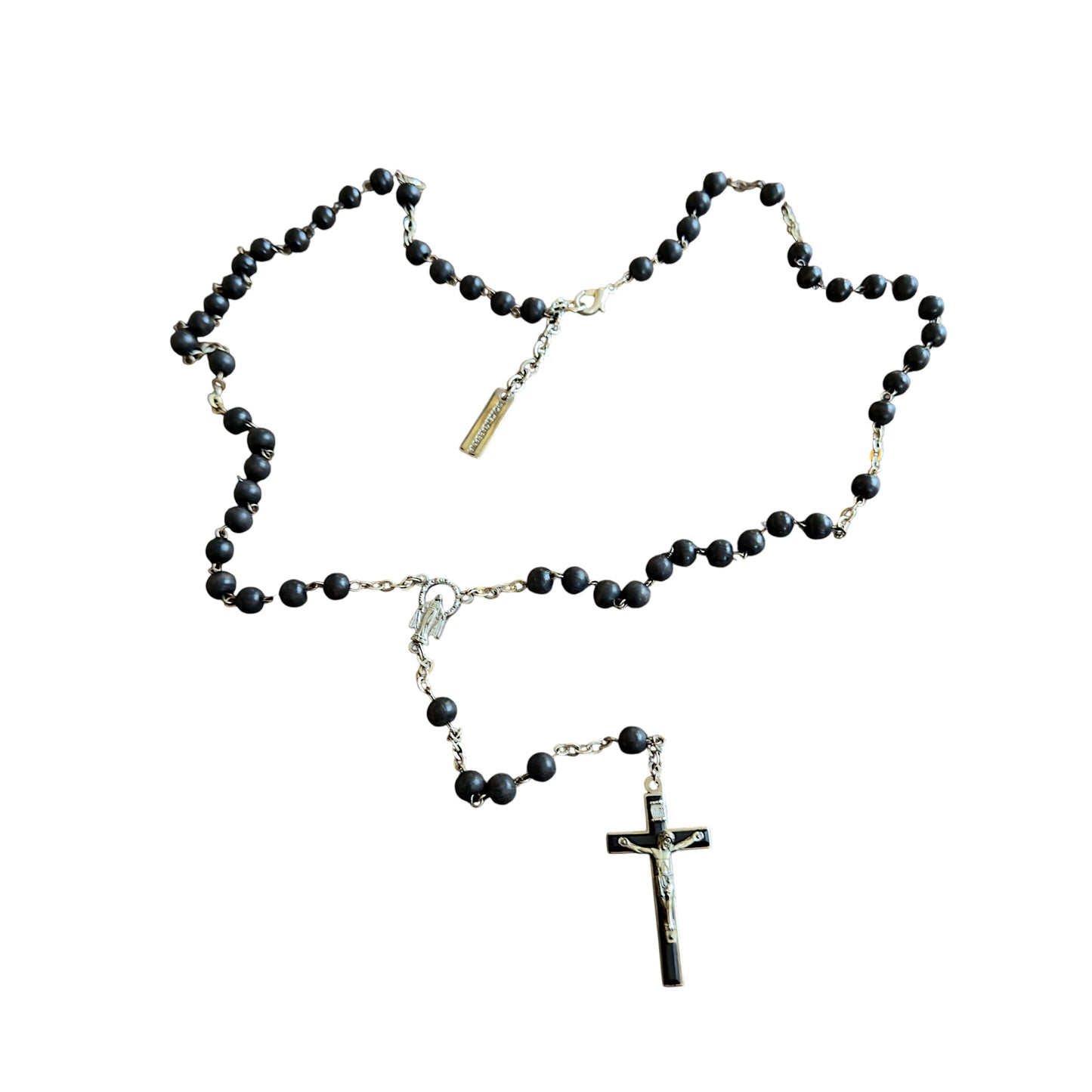Dolce & Gabbana Black Bead Rosary Alloy Cross Necklace