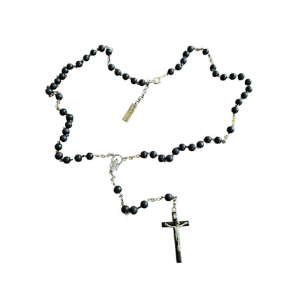 Dolce & Gabbana Black Bead Rosary Alloy Cross Necklace