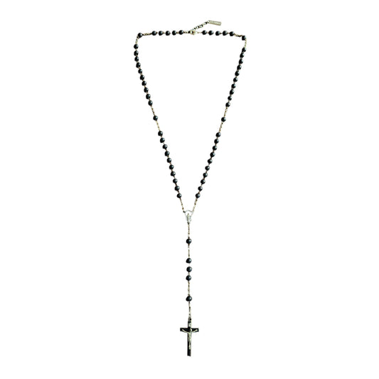 Dolce & Gabbana Black Bead Rosary Alloy Cross Necklace