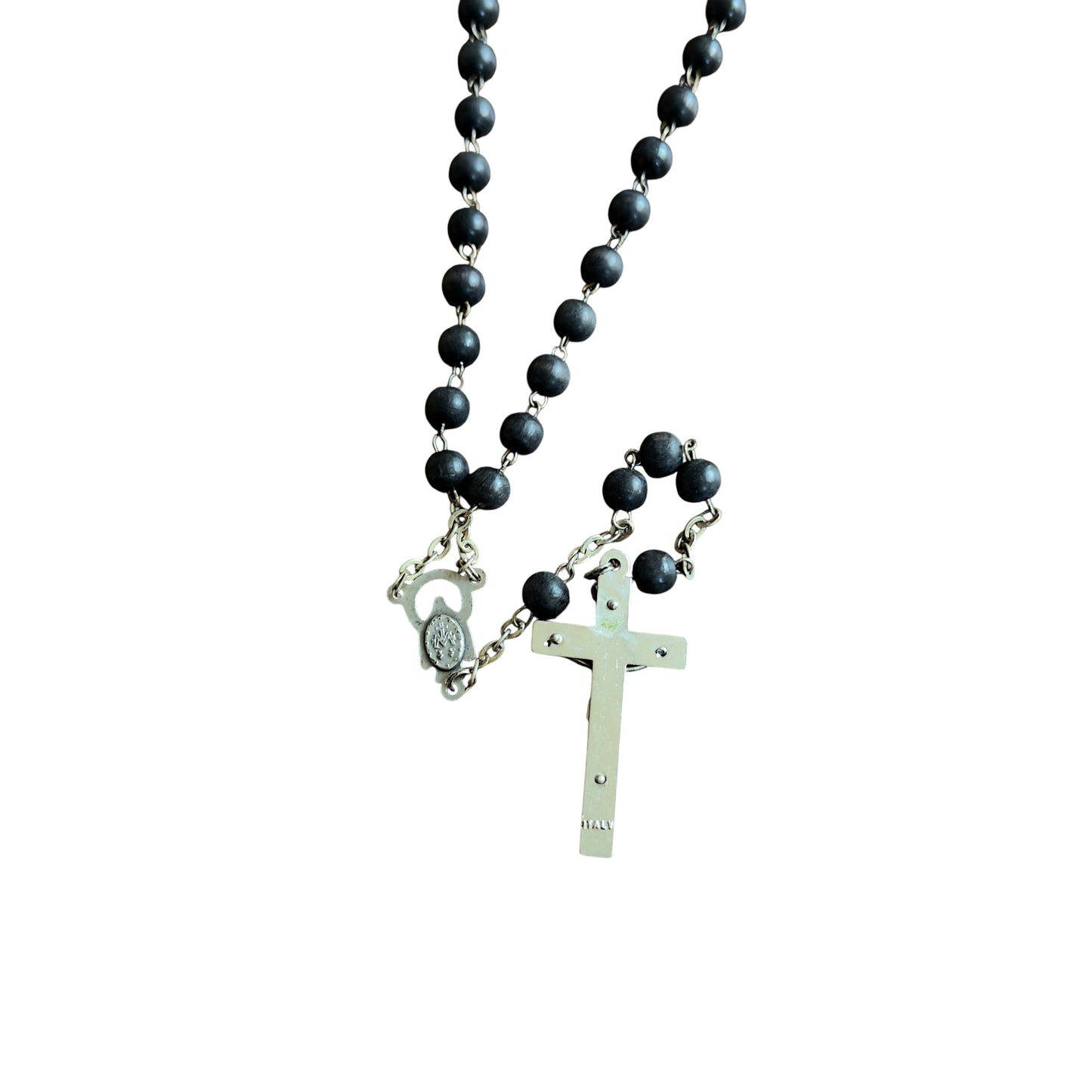 Dolce & Gabbana Black Bead Rosary Alloy Cross Necklace