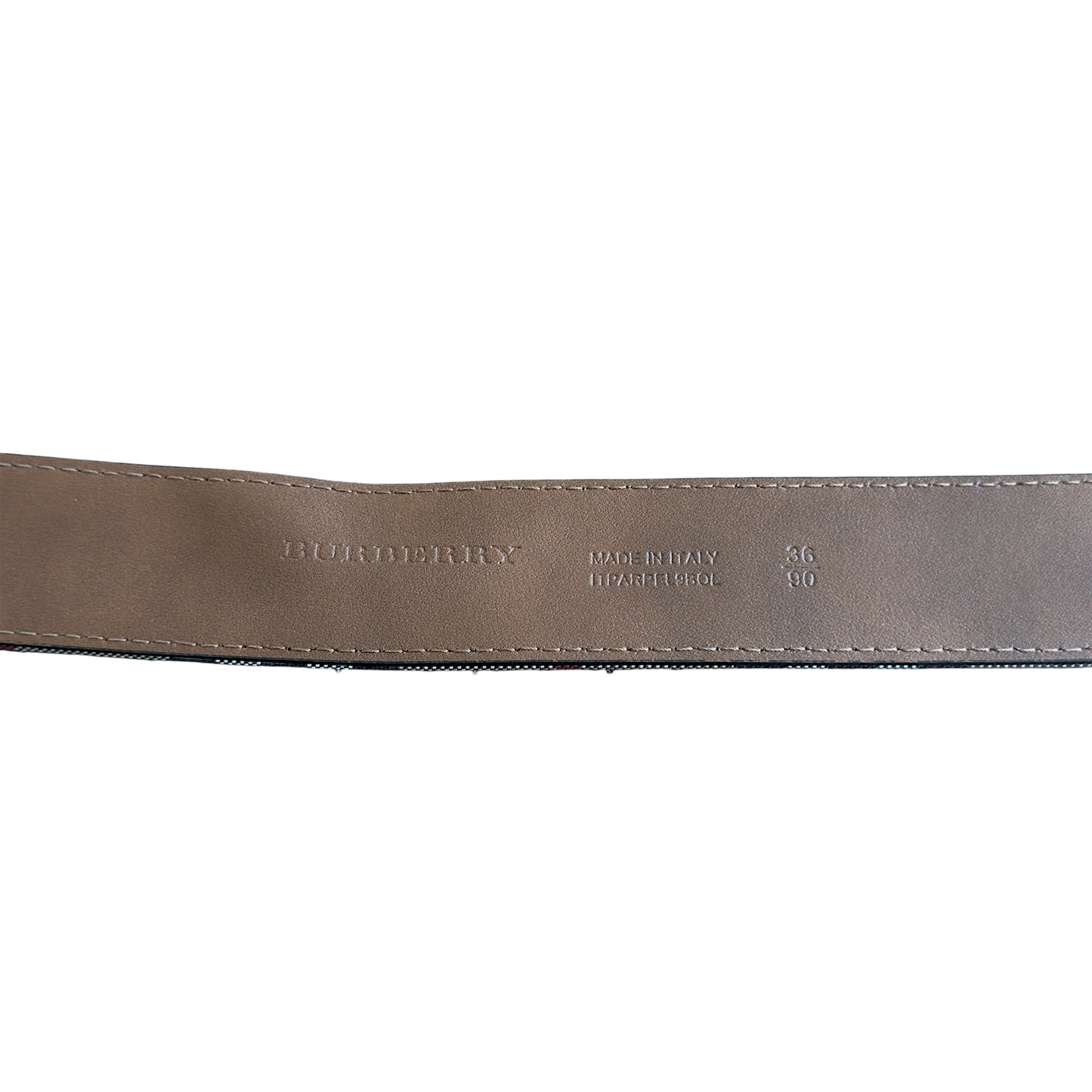 Burberry Engraved Buckle Leather Check Belt