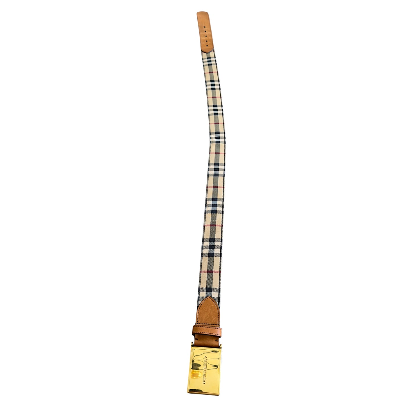 Burberry Engraved Buckle Leather Check Belt