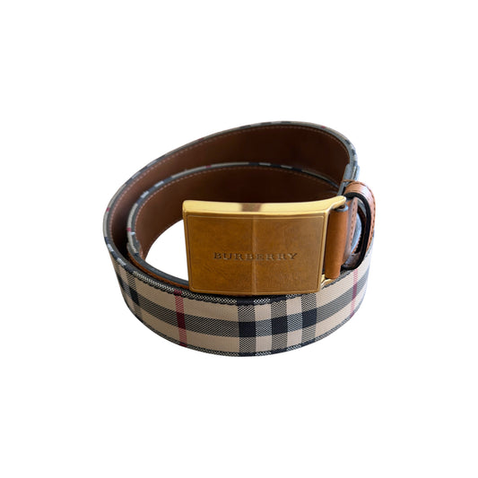 Burberry Engraved Buckle Leather Check Belt