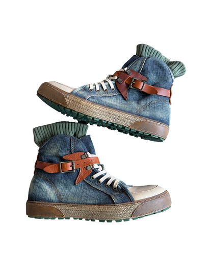 Alfredo Bannister Sock Liner Leather Strap Buckle Denim High Top Sneakers