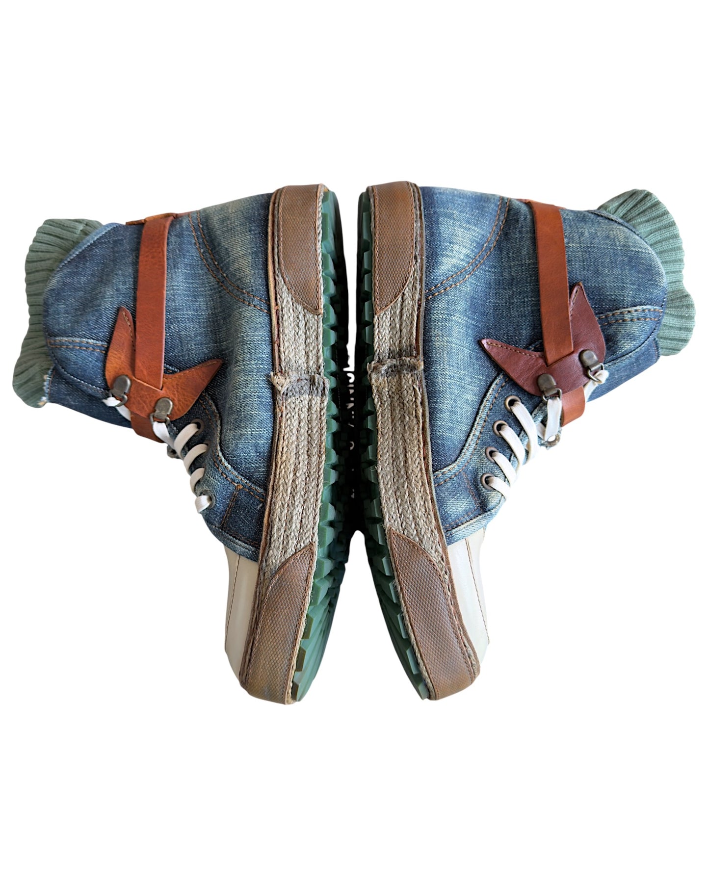 Alfredo Bannister Sock Liner Leather Strap Buckle Denim High Top Sneakers