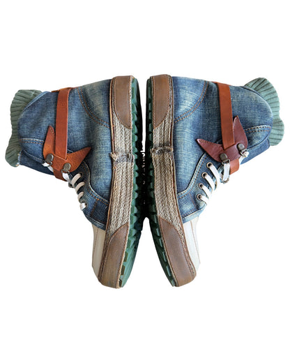Alfredo Bannister Sock Liner Leather Strap Buckle Denim High Top Sneakers