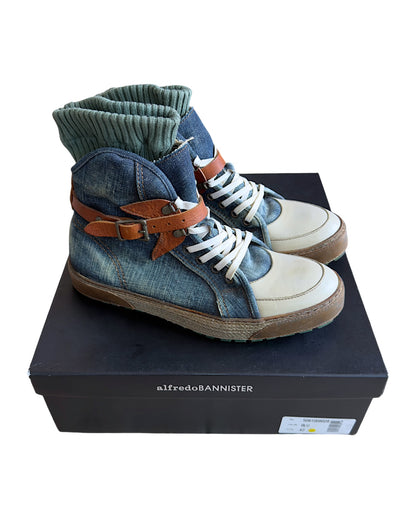 Alfredo Bannister Sock Liner Leather Strap Buckle Denim High Top Sneakers