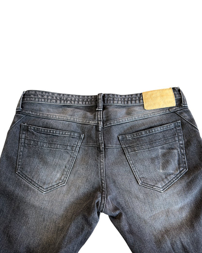 Number (N)ine Washed Black Distressed Repaired Red Stitch Denim Jeans