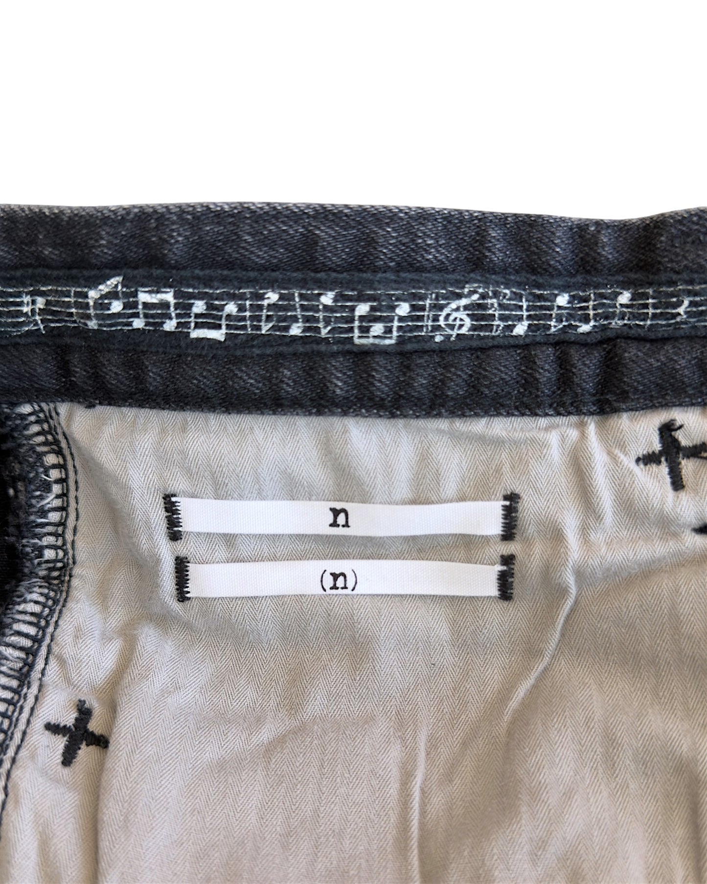 Number (N)ine Washed Black Distressed Repaired Red Stitch Denim Jeans