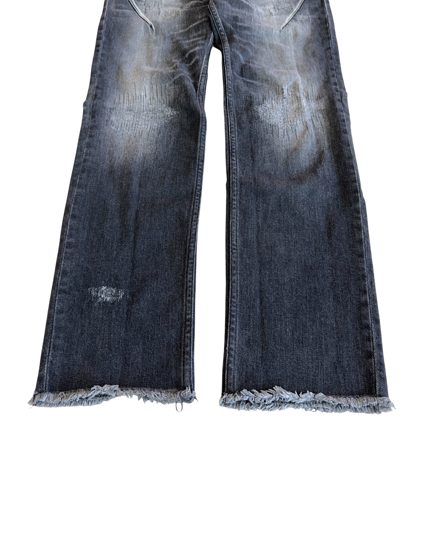 Number (N)ine Washed Black Distressed Repaired Red Stitch Denim Jeans