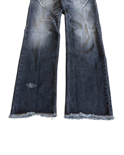 Number (N)ine Washed Black Distressed Repaired Red Stitch Denim Jeans