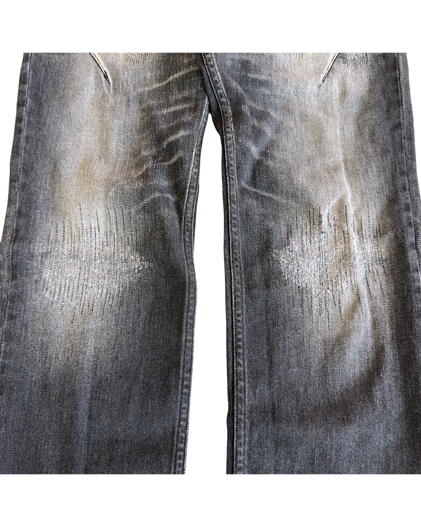 Number (N)ine Washed Black Distressed Repaired Red Stitch Denim Jeans