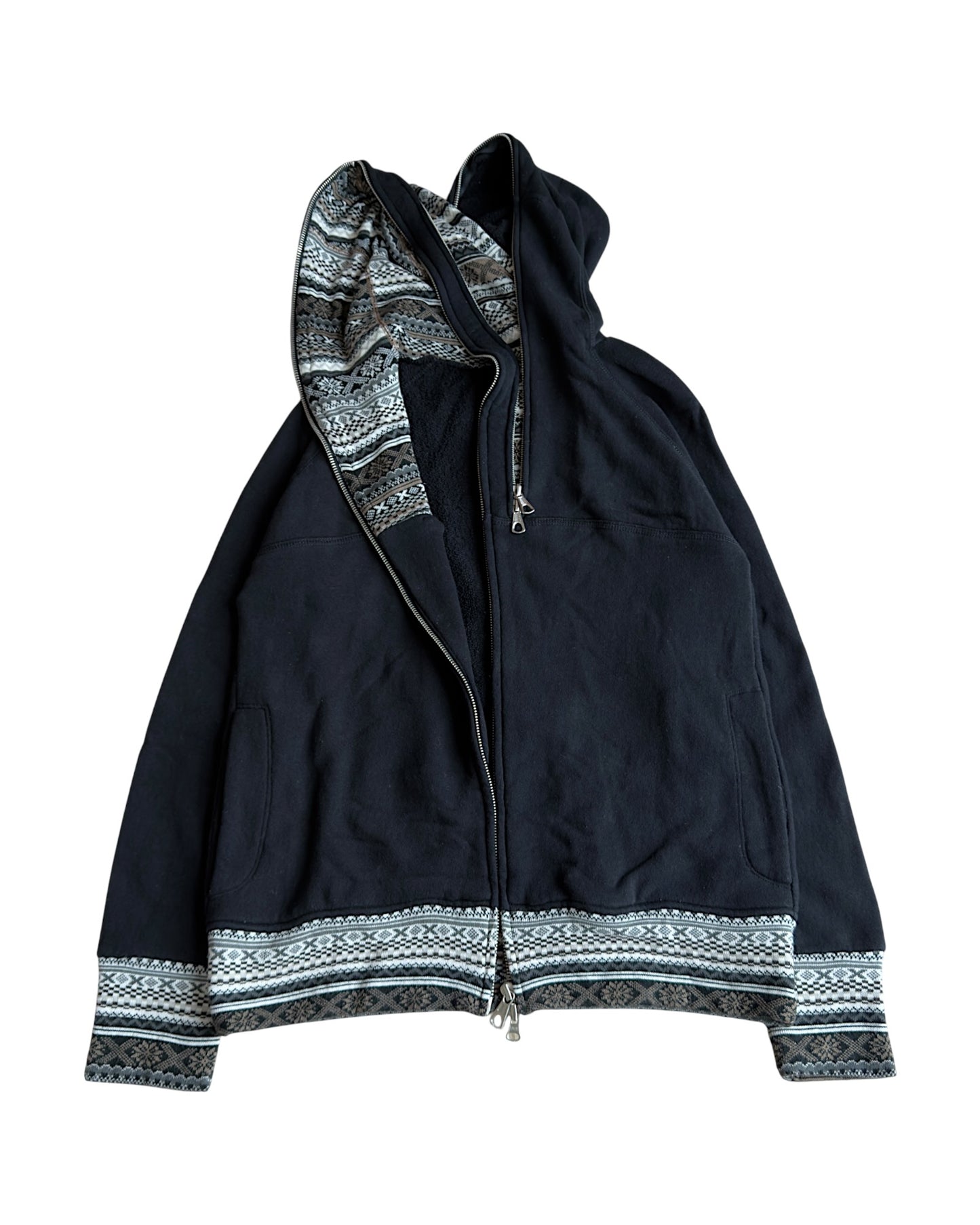 PPFM 2000s Aztec Pattern Trim 3-Zip Double Hood Sweatshirt
