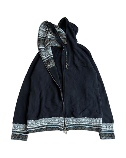 PPFM 2000s Aztec Pattern Trim 3-Zip Double Hood Sweatshirt