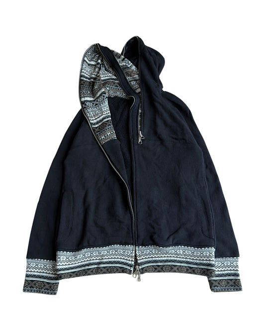 PPFM 2000s Aztec Pattern Trim 3-Zip Double Hood Sweatshirt