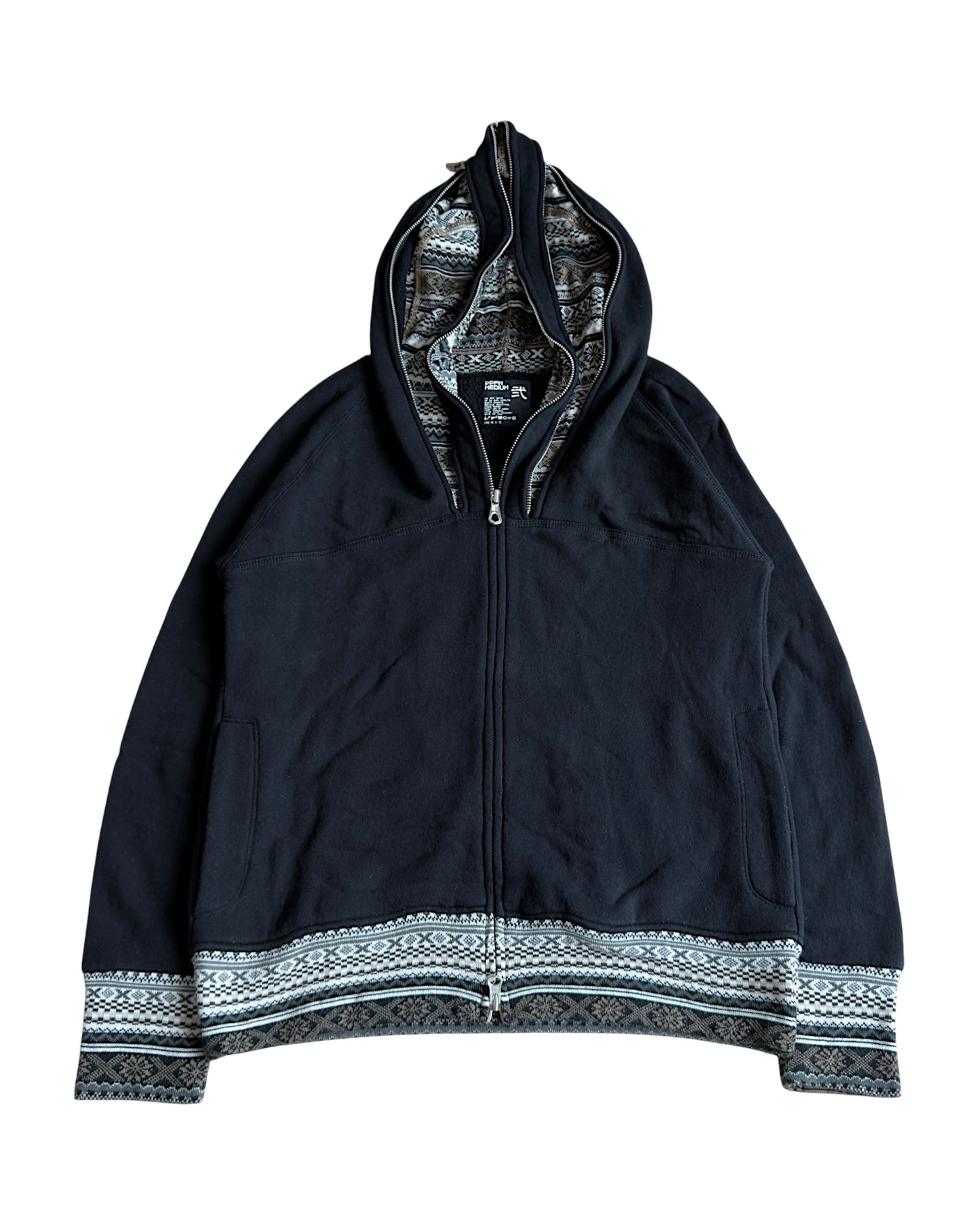 PPFM 2000s Aztec Pattern Trim 3-Zip Double Hood Sweatshirt