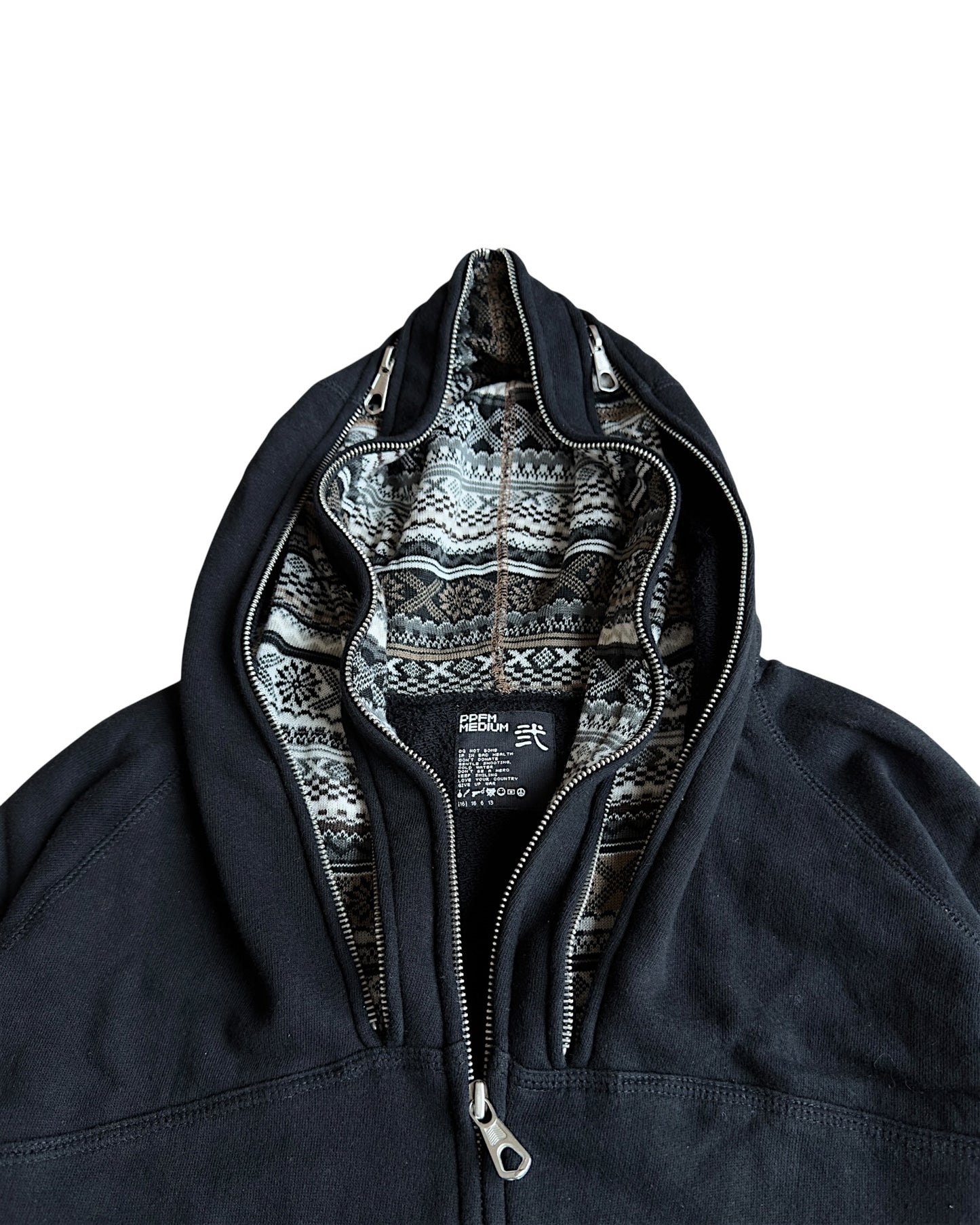 PPFM 2000s Aztec Pattern Trim 3-Zip Double Hood Sweatshirt