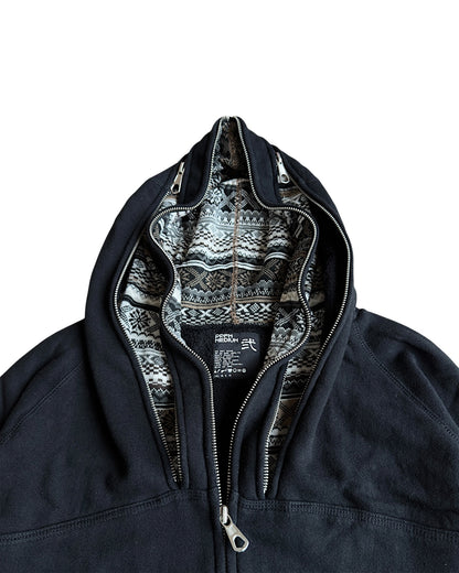 PPFM 2000s Aztec Pattern Trim 3-Zip Double Hood Sweatshirt