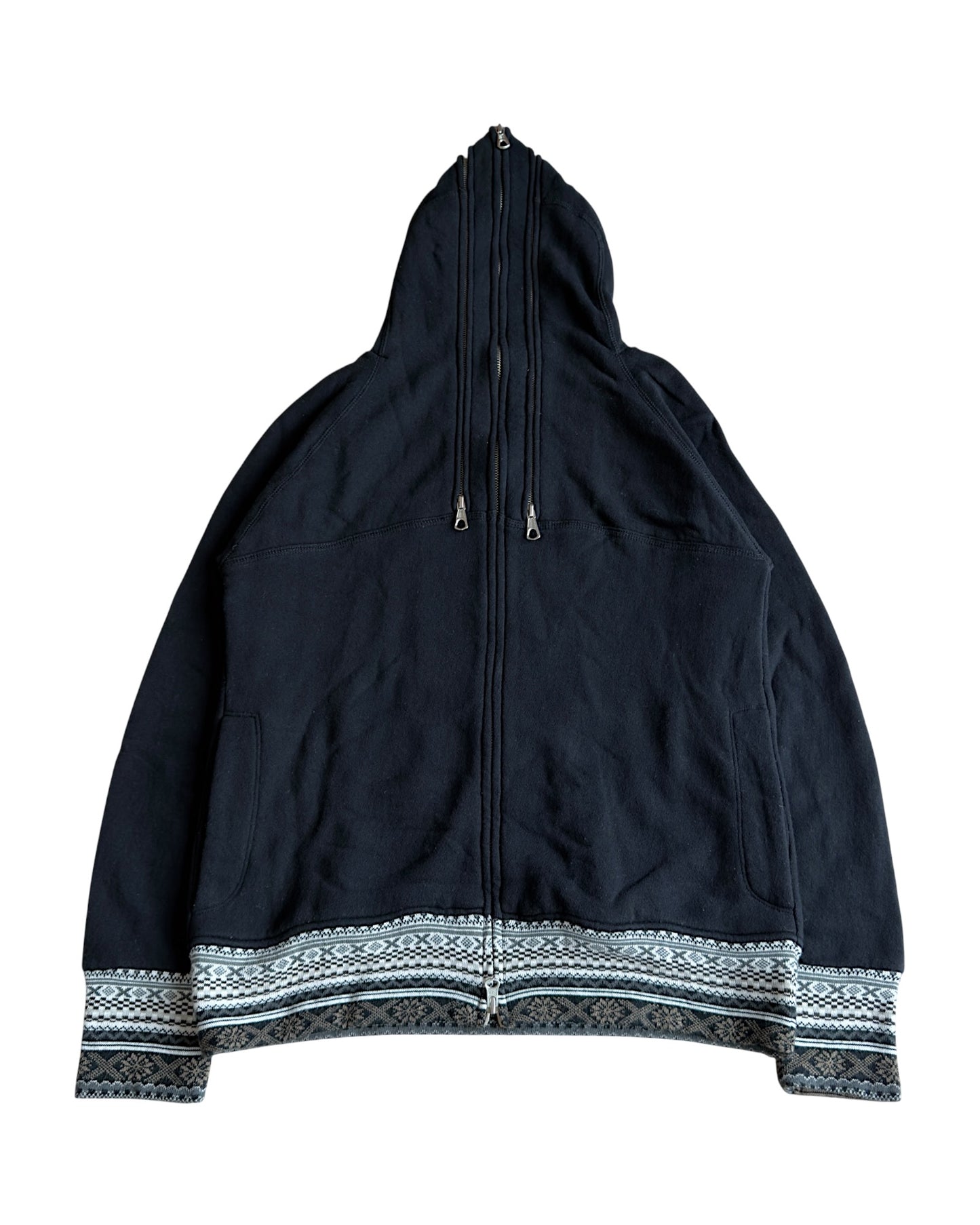 PPFM 2000s Aztec Pattern Trim 3-Zip Double Hood Sweatshirt