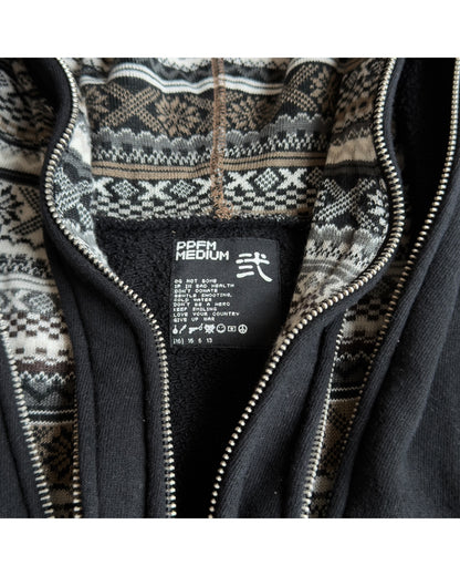 PPFM 2000s Aztec Pattern Trim 3-Zip Double Hood Sweatshirt