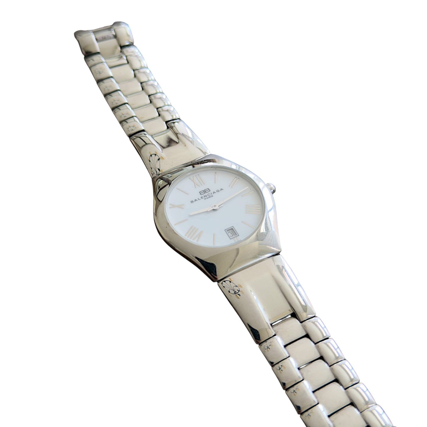 Balenciaga Vintage Roman White Circle Dial Stainless Steel Quartz Watch