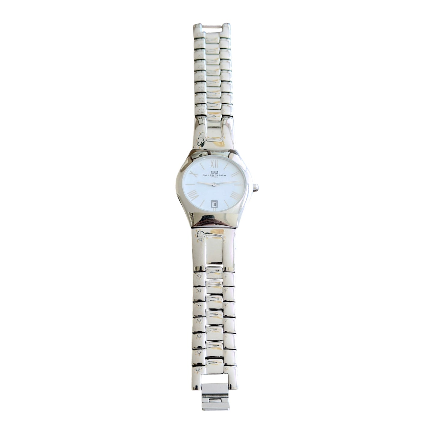 Balenciaga Vintage Roman White Circle Dial Stainless Steel Quartz Watch