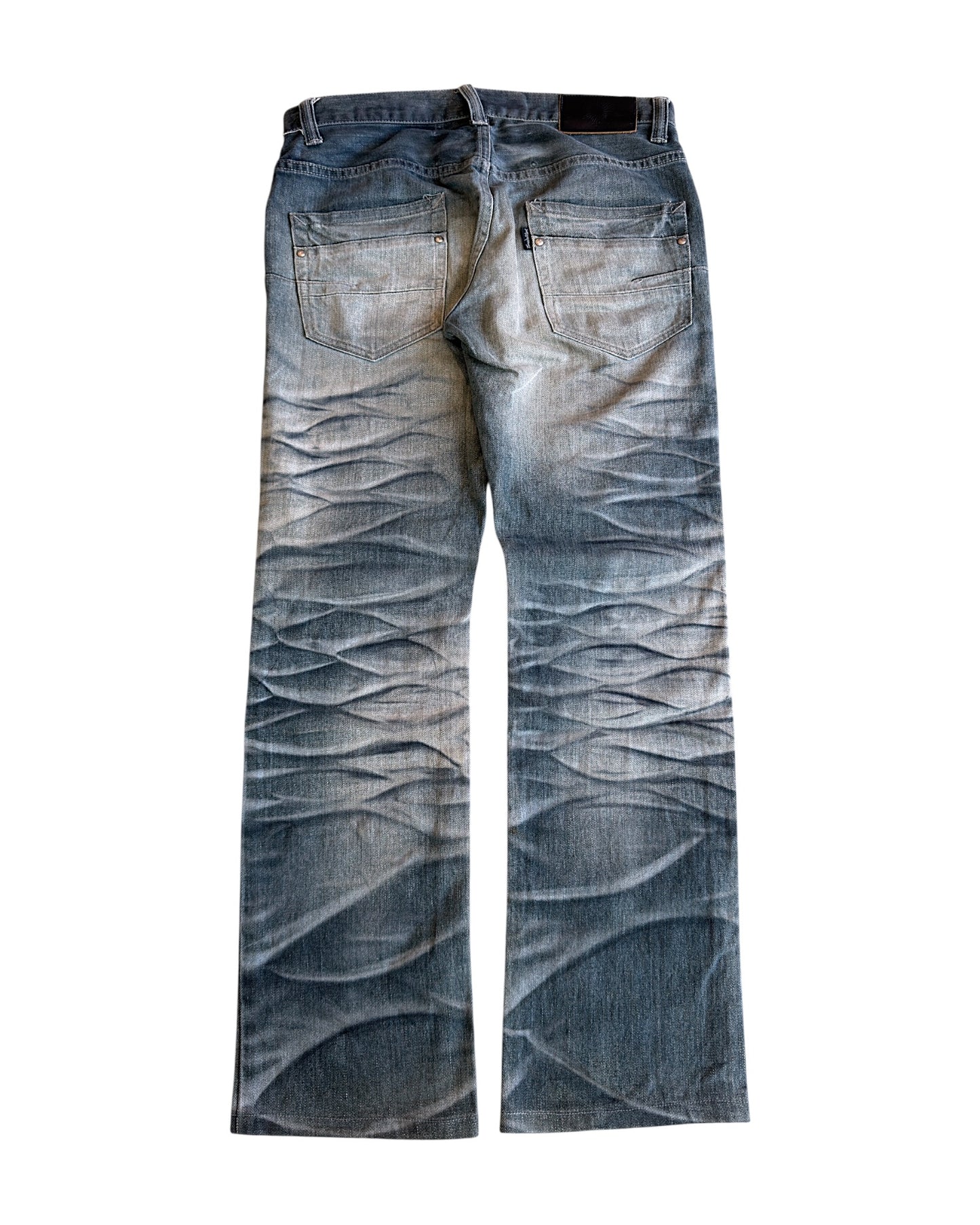 Tornado Mart Mega Whisker Marble Print Ash Bootcut Denim Jeans