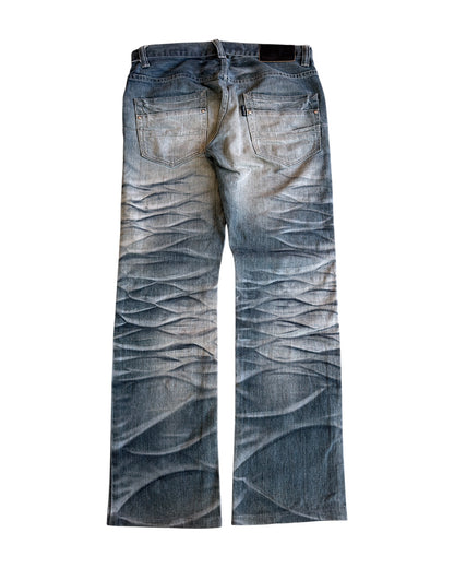Tornado Mart Mega Whisker Marble Print Ash Bootcut Denim Jeans