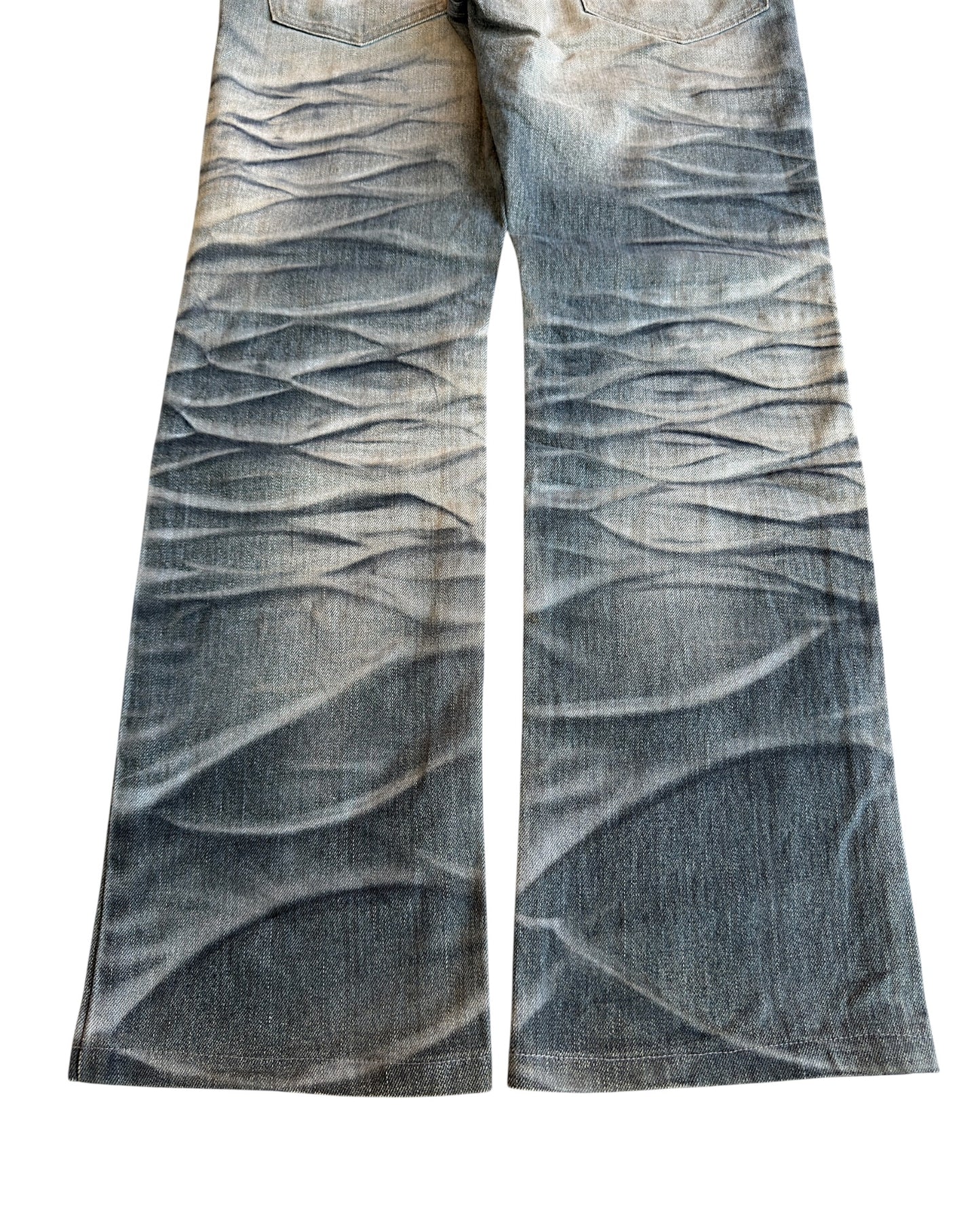 Tornado Mart Mega Whisker Marble Print Ash Bootcut Denim Jeans