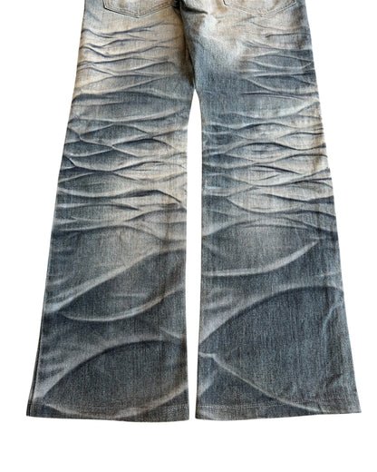 Tornado Mart Mega Whisker Marble Print Ash Bootcut Denim Jeans