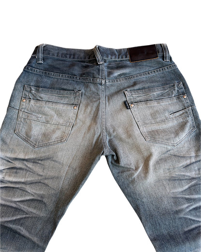 Tornado Mart Mega Whisker Marble Print Ash Bootcut Denim Jeans