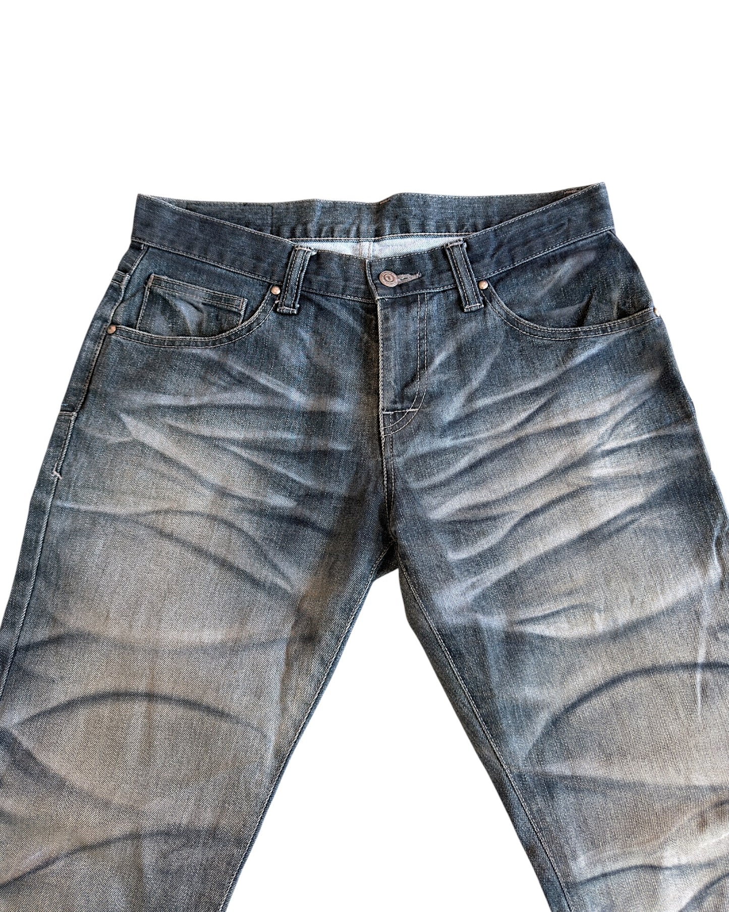 Tornado Mart Mega Whisker Marble Print Ash Bootcut Denim Jeans