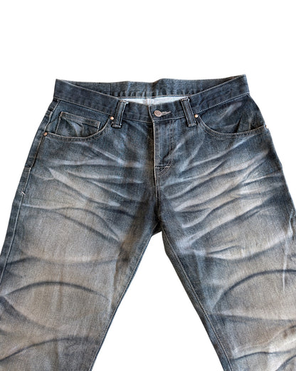 Tornado Mart Mega Whisker Marble Print Ash Bootcut Denim Jeans