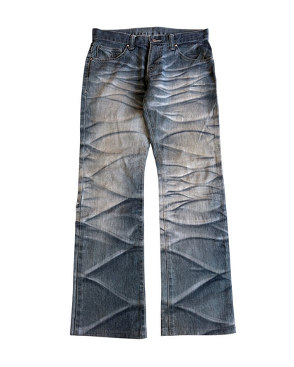 Tornado Mart Mega Whisker Marble Print Ash Bootcut Denim Jeans