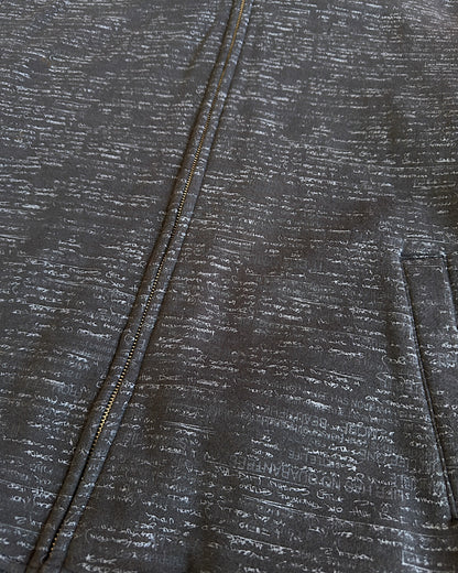Defective Struct Fur Hood All-Over Script Print Zip Sweatshirt