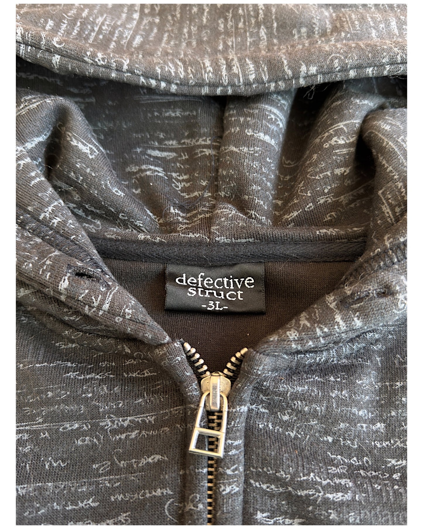 Defective Struct Fur Hood All-Over Script Print Zip Sweatshirt
