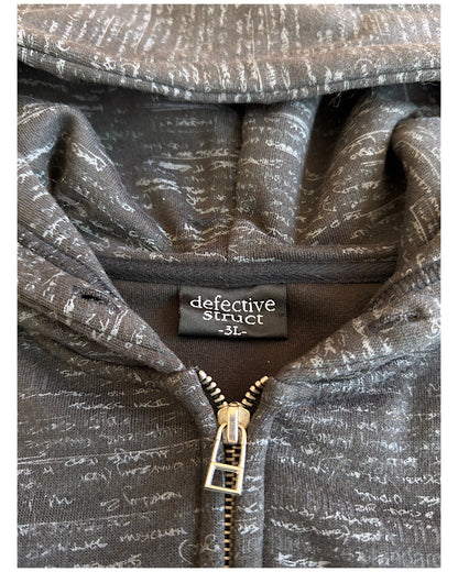 Defective Struct Fur Hood All-Over Script Print Zip Sweatshirt