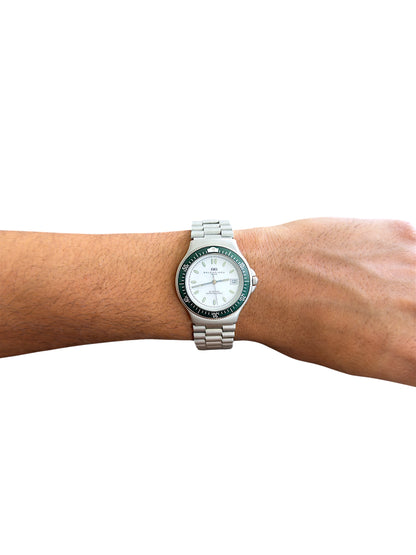 Balenciaga Vintage White Dial Green Case Stainless Steel GMT Watch