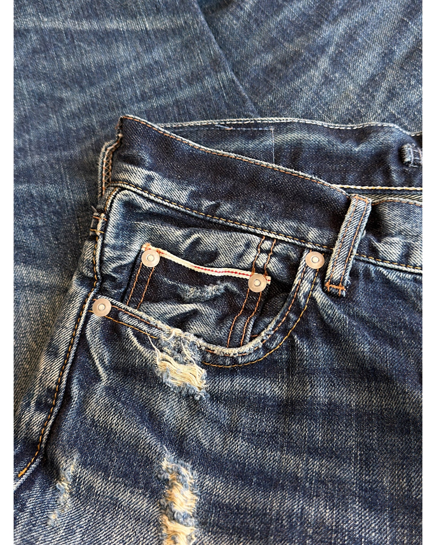 GOA Crash Distressed Repaired Raw Selvedge Denim Jeans
