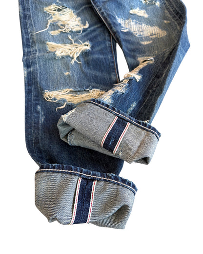 GOA Crash Distressed Repaired Raw Selvedge Denim Jeans